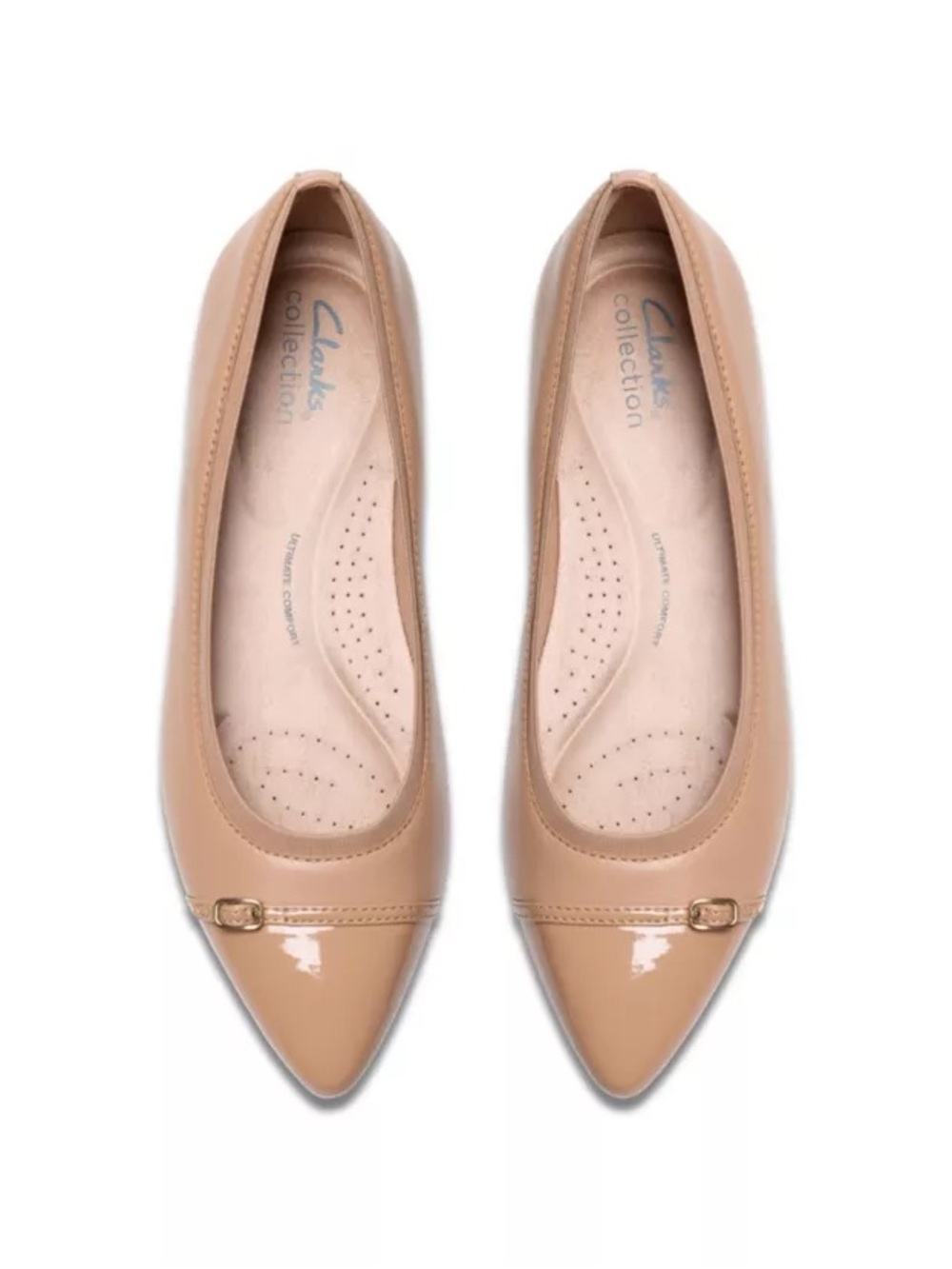Clarks Beige Patent Pointed Toe Flats